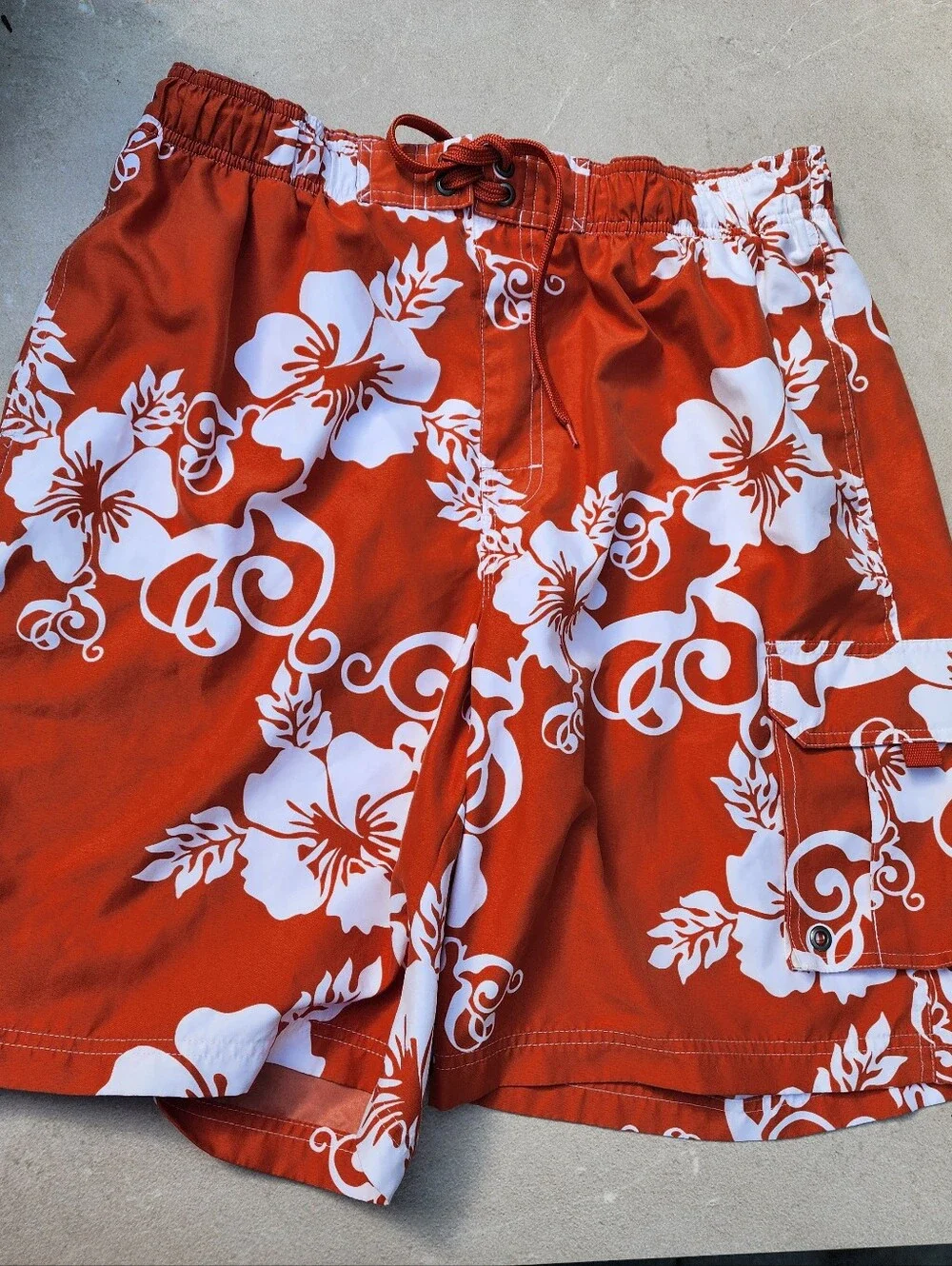 Men's Large Orange White Floral Sonoma Swimsuit Trunks Hawaiian